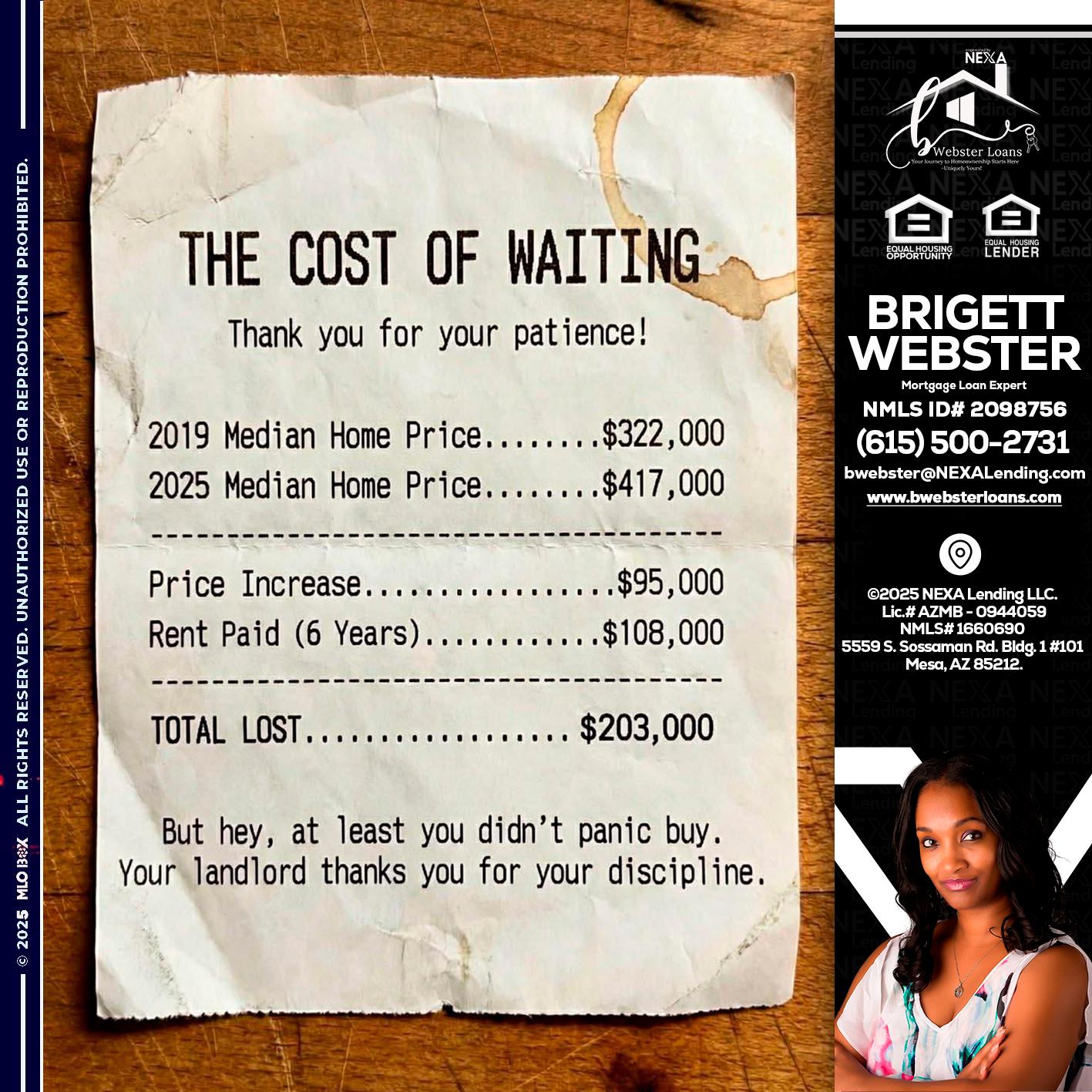 THE COST OF WAITING - Brigett Webster -Mortgage Loan Expert