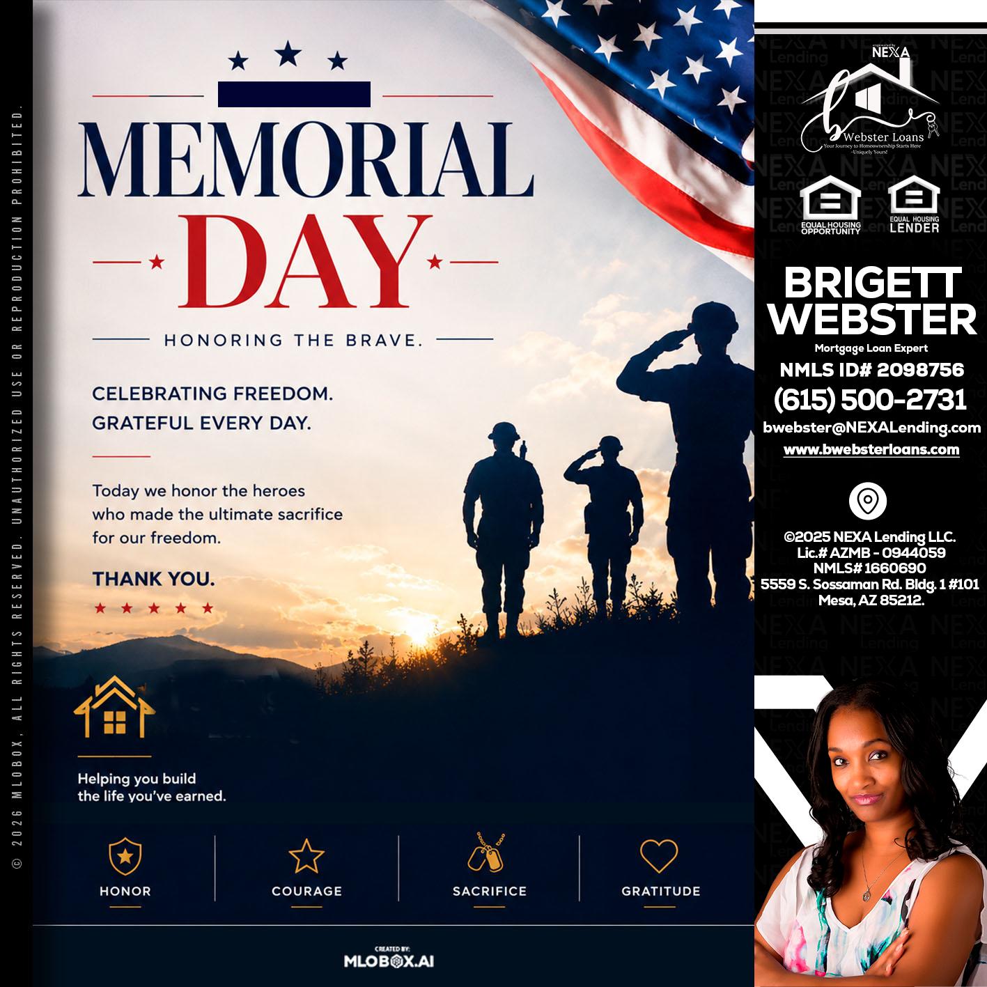 MEMORIAL DAY - Brigett Webster -Mortgage Loan Expert