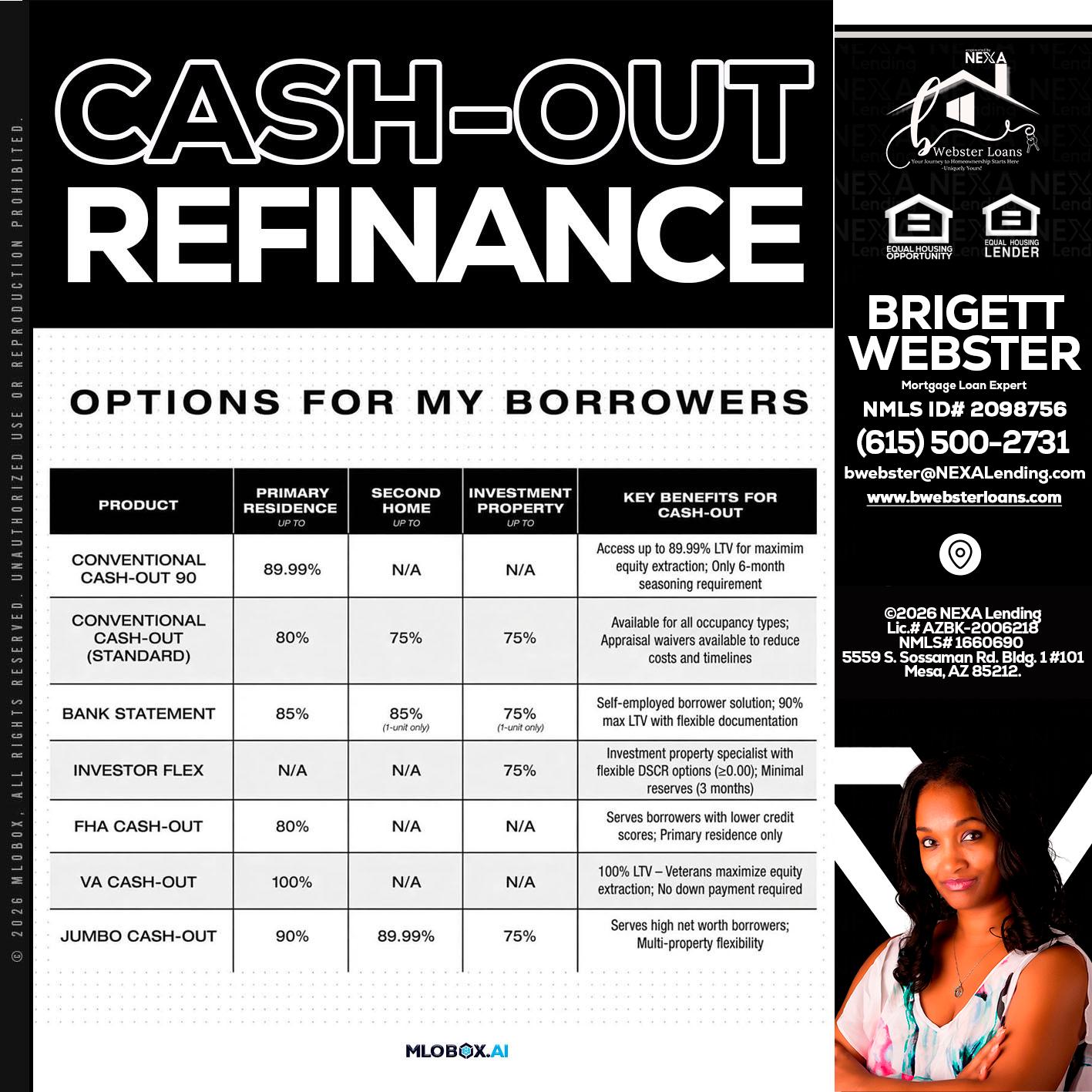CASH OUT - Brigett Webster -Mortgage Loan Expert